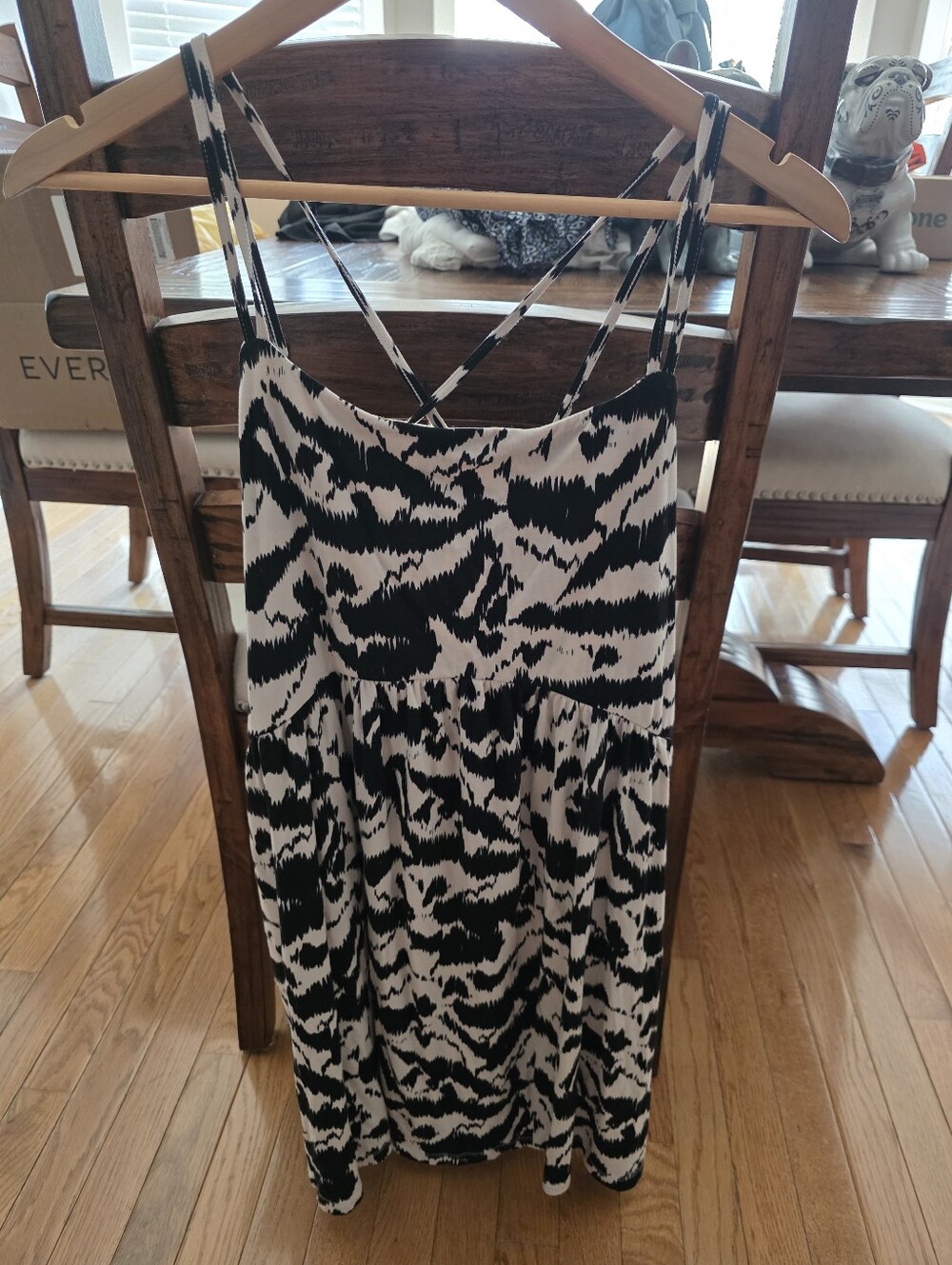 Old Navy Black and White Printed Midi Dress with pockets